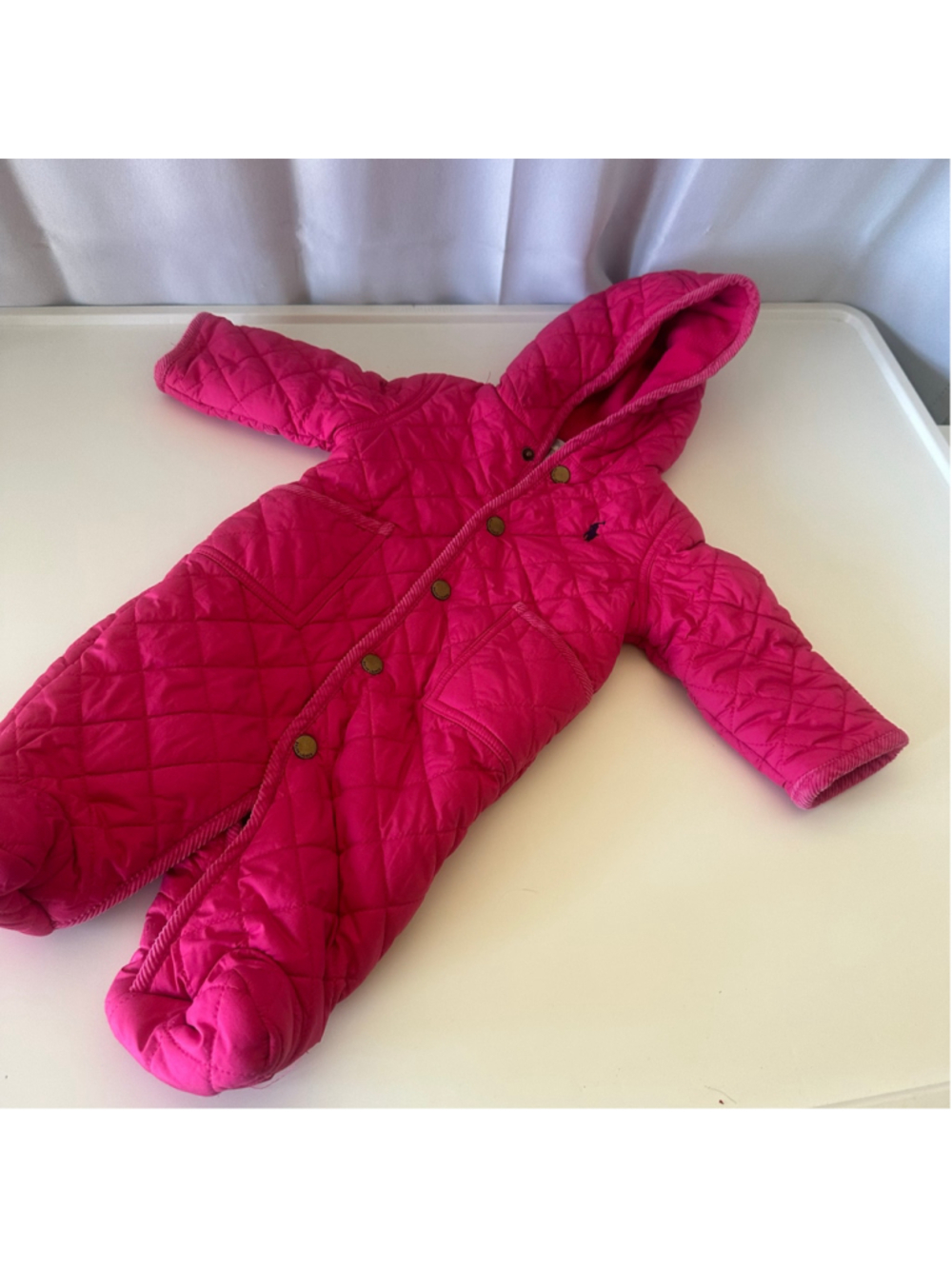 Ralph Lauren Baby 3M Quilted Bunting Suit Bright Pink Hooded Snowsuit Pram